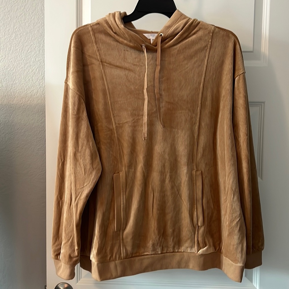 Cord velour hoodie sepia 2X NWT tan plus size lounge wear hooded ribbed oversize